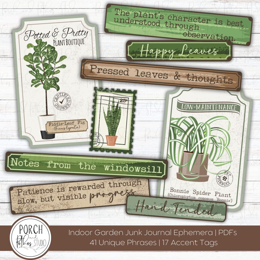 Indoor Garden Ephemera | Houseplant Junk Journal Kit | Botanical Word ...