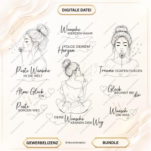 Dandelion Women SVG Bundle | Positive Sayings & Wishes | Line Art Women's Motifs | SVG PNG File | Self-Care Decor | Hand Drawing