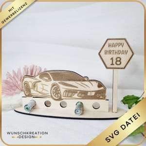 SVG Laserdatei Auto Geldgeschenk | DIY Holzaufsteller mit Gravur | Personalisierbar | Geburtstag | 16. 18. | Gewerbelizenz | Führerschein