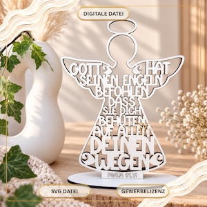 Guardian Angel SVG Psalm 91:11 | Angel Laser File with Bible Verse | Baptism, Communion, Confirmation Display | Digital File