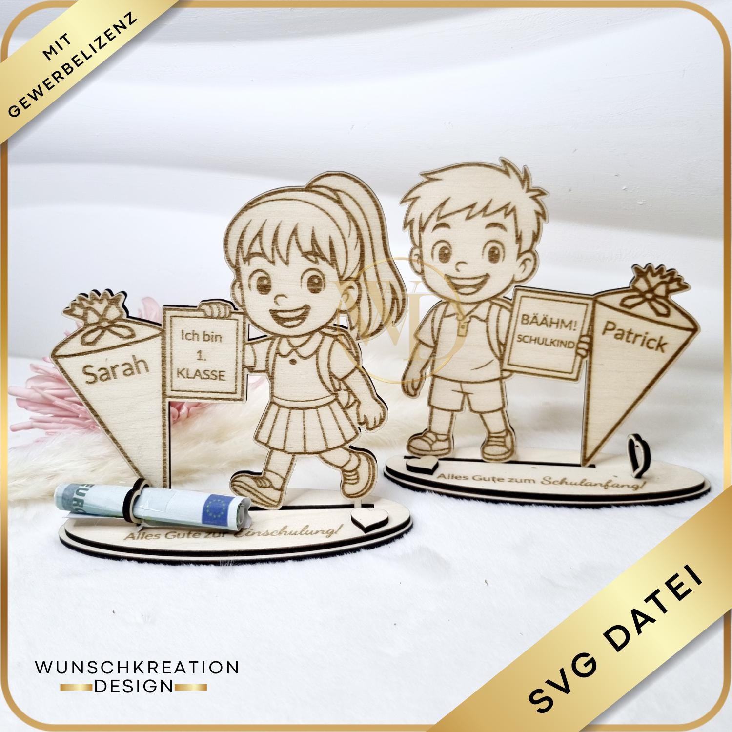 Holz Aufsteller Für Einschulungs-Geldgeschenk - Personalisierbar Mit ABC & Schultüte