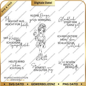 Coffee Saying SVG PNG German | Funny & Sarcastic | Line Art Woman Illustration | Laser File | Wall Art | Coffee Lover Gift