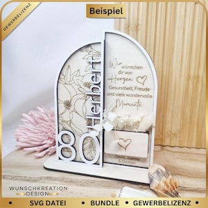 Holzdekoration SVG Aufsteller mit Box | Laserdatei Gravur | DIY Geschenk Holz | Digitale SVG Datei Lasercut | Gelsgeschenk | Geburtstag