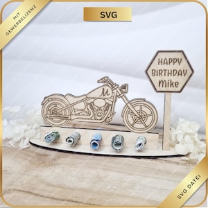 SVG Laserdatei Chopper – Oldschool Motorrad – Retro-Bike-Geldgeschenk | Holzaufsteller mit Gravur | Personalisierbar | Geburtstag | 16. 18.