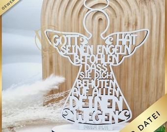 Angel SVG & PNG with Bible verse Psalm 91:11 | Plotter file and laser cut template | Gift for baptism, communion, confirmation