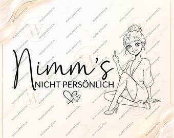 Archivo SVG/PNG para mujeres con frase: ilustración dibujada a mano sobre el amor propio | Divertido y sarcástico | Alemán, dedo medio