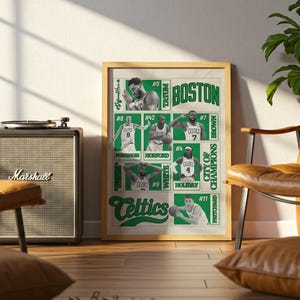 Wydruk Boston Basketball | Plakat Celtics Card | Plakat sportowy | Sztuka ścienna na korytarz | Wydruk do salonu | Prezent na nowy dom | Papierowa rocznica
