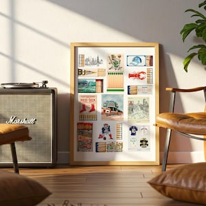 Impresión de caja de cerillas de Boston / Póster deportivo de Boston / Póster para dormitorio / Arte mural para pasillo / Impresión para sala de estar / Regalo para casa nueva / Aniversario de papel