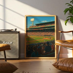 Wydruk baseballowy Fenway Park | Plakat z kartą Red Sox | Plakat sportowy | Sztuka ścienna na korytarz | Wydruk do salonu | Prezent na nowy dom | Papierowa rocznica