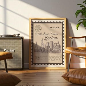 Boston Vintage Stempel | Boston Sports Poster | Schlafzimmer Poster | Flur Wandkunst | Wohnzimmer Poster | Neues Haus Geschenk | Papier-Jubiläum