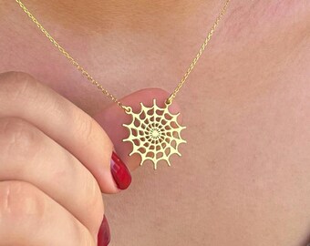 Gold Spider Web Necklace: Sterling Silver Gothic Inspired Jewelry, Nature Inspired Gifts