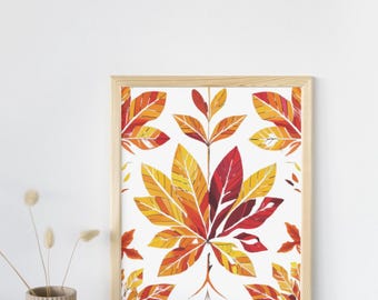 Set of 4 Fall Leaves Wall Art - Digital Download I Autumn Botanical Prints I Modern Neutral Fall Decor