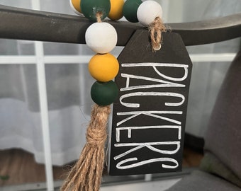 Football | GB Packers | Wood HOME Decor Garland Beads Green Bay