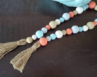 BEACH | Farmhouse | Wood Bead Garland