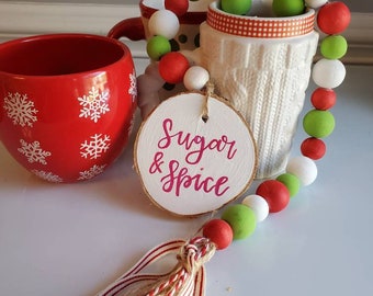 Sugar & Spice and everything NICE | Farmhouse Decor | Wood Garland Christmas Holiday Beads Home