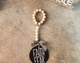 Faith over Fear  | Wood Bead Garland Door Tag Hanger