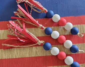Rustic Wood Patriotic Bead Fireworks Gift Tag (Set of 3) Fourth of July