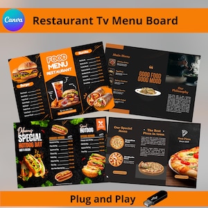 Restaurant TV Menu Board Template: Editable Digital Food Menu (Canva, Plug & Play)