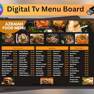 Pizza Restaurant TV Menu Board Template: Editable Digital Display (Canva, HD Resolution)