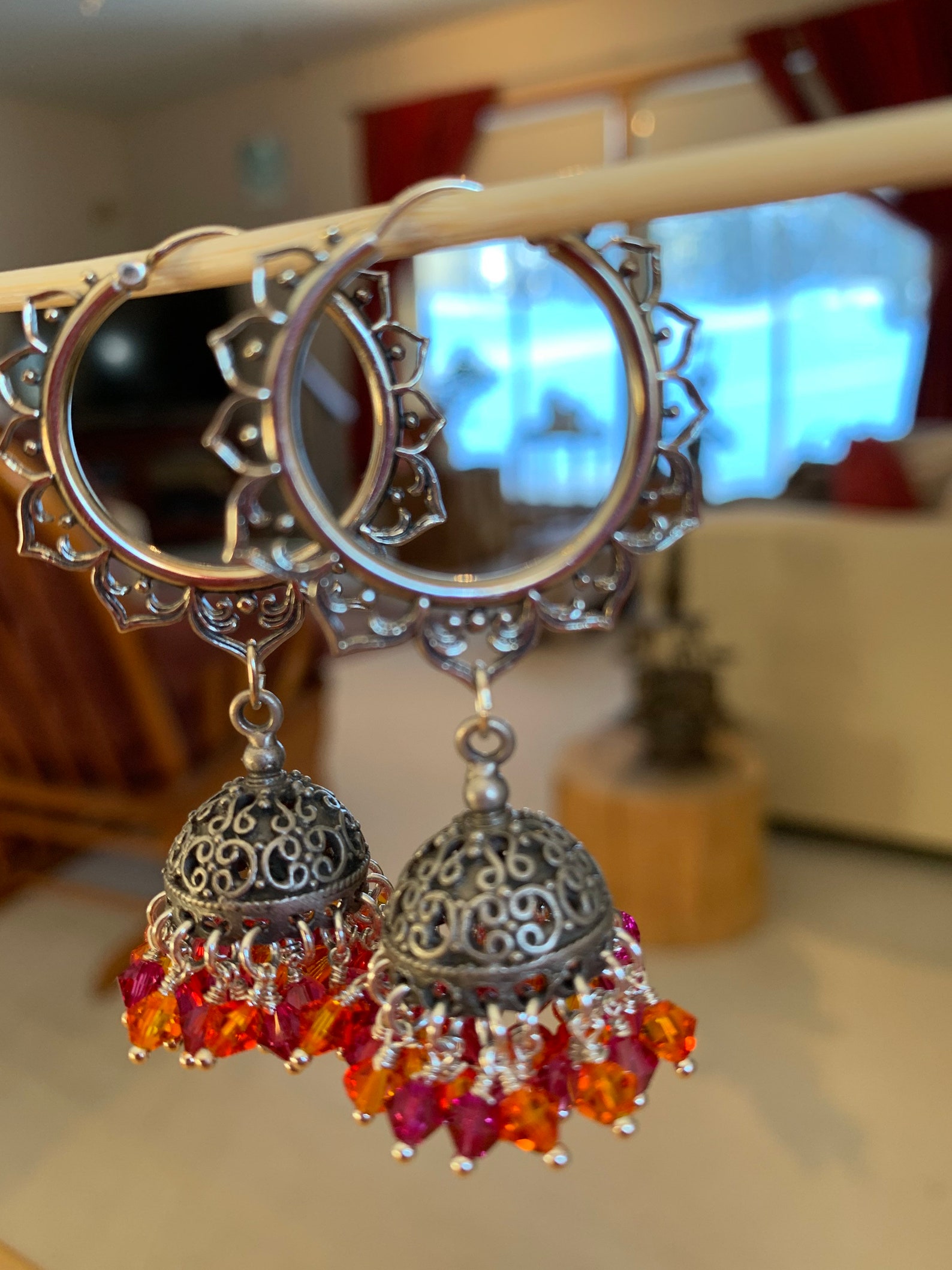 Jaipur Jhumkas J1032 Silver Lotus Hoop Jhumkas With Fuchsia Etsy