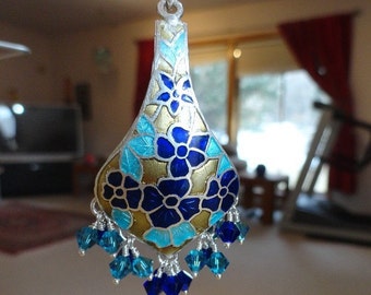 Jaipur  Meenakari  Chandeliers with Blue Swarovski Crystals - J16