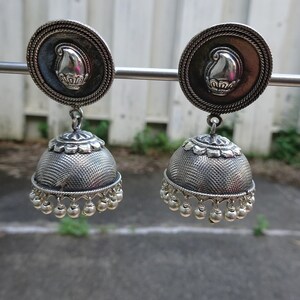 South Indian Jhumkas-J314 - Silver Jhumkas with Posts
