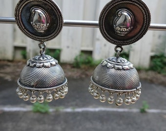 South Indian Jhumkas-J314 - Silver Jhumkas with Posts