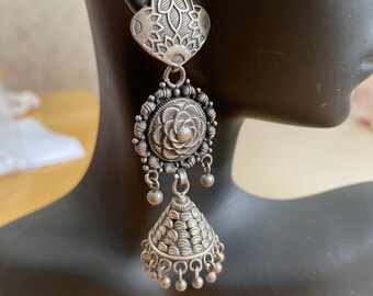 Jaipur Jhumkas-J1057-All silver Jhumkas with length