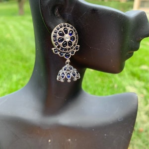 Jaipur Jhumkas-J1013-Blue crystal Jhumkas with round posts