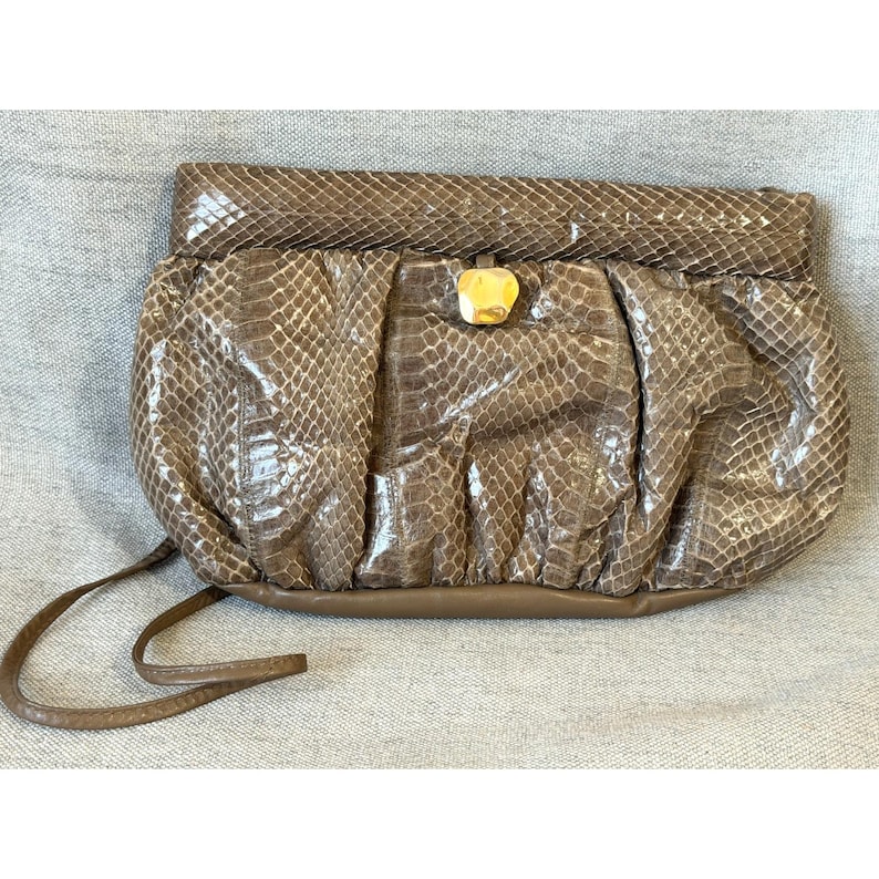 Echte full-body python slangenleer/leerbruine converteerbare tas retro vintage jaren 60 afbeelding 1