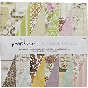 Park Lane vintage pastel 30 x 30 cm pour scrapbooking, bloc-notes, 24 feuilles avec feuille d'aluminium
