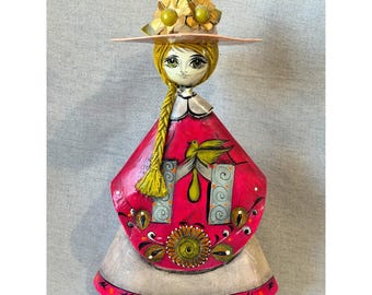 Vintage Tlaquepaque México Papel Rosa Mache Arte Popular Señorita Muñeca 15" Firmado