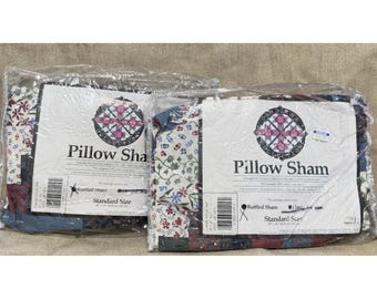Vintage 1996 Carolina Collection Ruffled Pillow Shams Set Patchwork Floral NOS