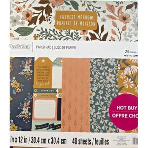 NUEVO Bloc de papel para álbum de recortes Recollections Harvest Meadow de 12 x 12, 48 hojas, otoño
