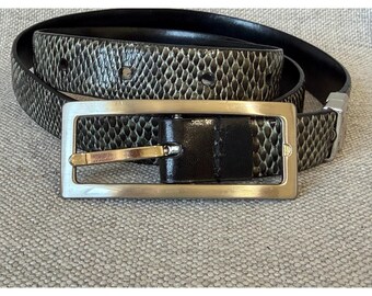 Vintage Anne Klein brons grijze zwarte slangenleer rechthoekige leren riem maat S