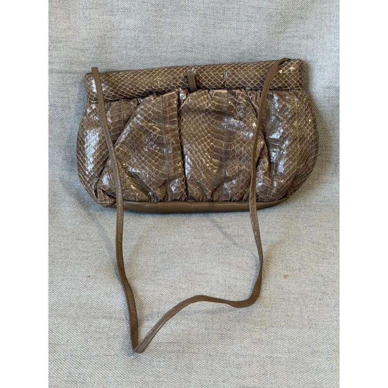Echte full-body python slangenleer/leerbruine converteerbare tas retro vintage jaren 60 afbeelding 2