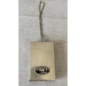 Cartera de pulsera vintage compacta con monograma de paisaje de árboles de plata alemana