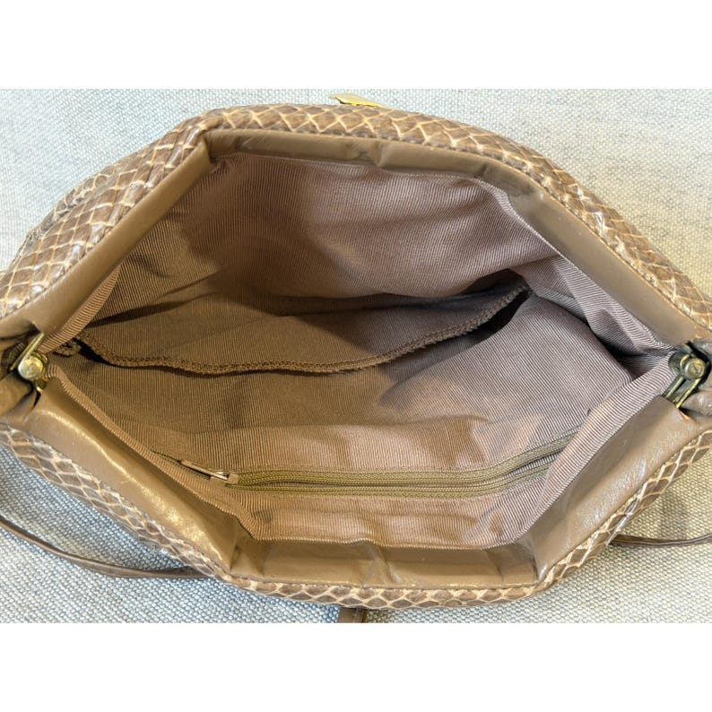 Echte full-body python slangenleer/leerbruine converteerbare tas retro vintage jaren 60 afbeelding 9