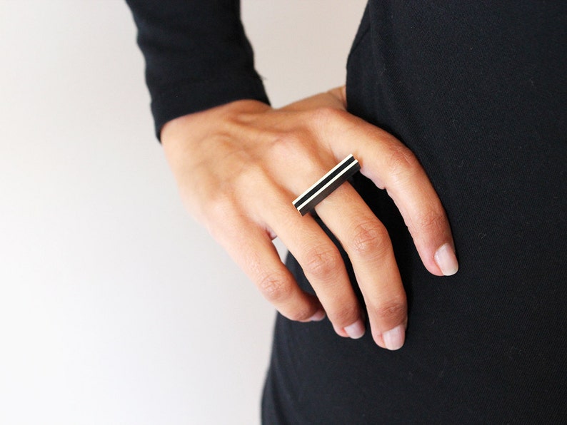 Modular Collection Ring sterling silver black oxide contemporary jewelry abstract urban geometric architecture statement contrast