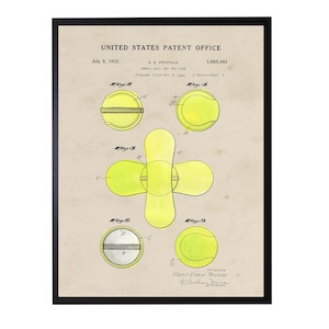 Vintage watercolor patent tennis ball art