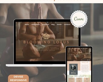 Meditation Teacher Instructor Canva Website Template, Wellness Site Template, Meditation Website Landing Page, Canva One Page Website