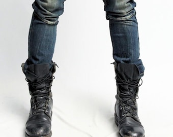 Botas altas de cuero gótico punk rock a medida para hombre, estilo resistente y vintage, botas largas para hombre, botas de motociclista de cuero negro personalizadas, hechas a mano para hombre