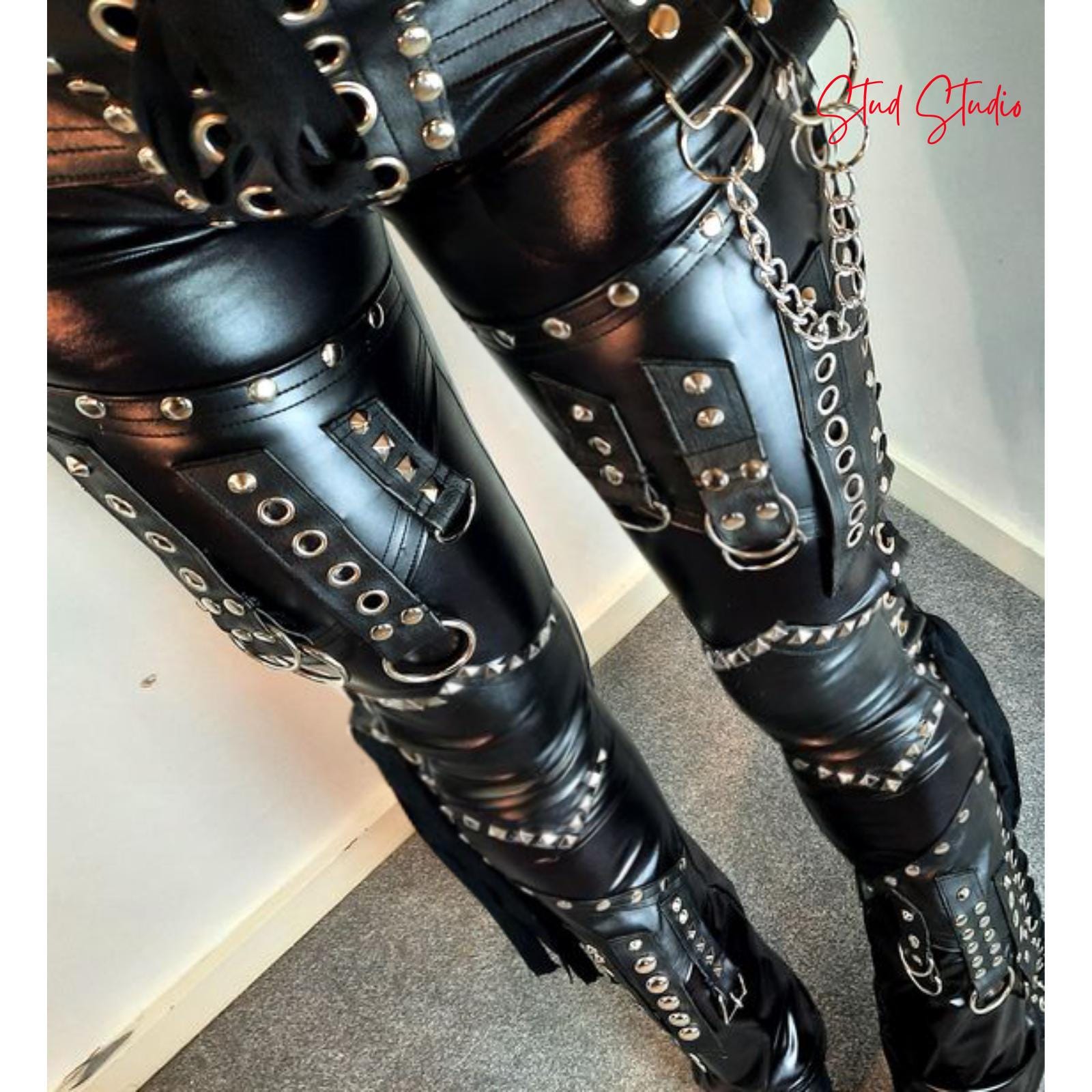 Handmade Men's Studded Leather Pants | Biker & Fetish Style Pants