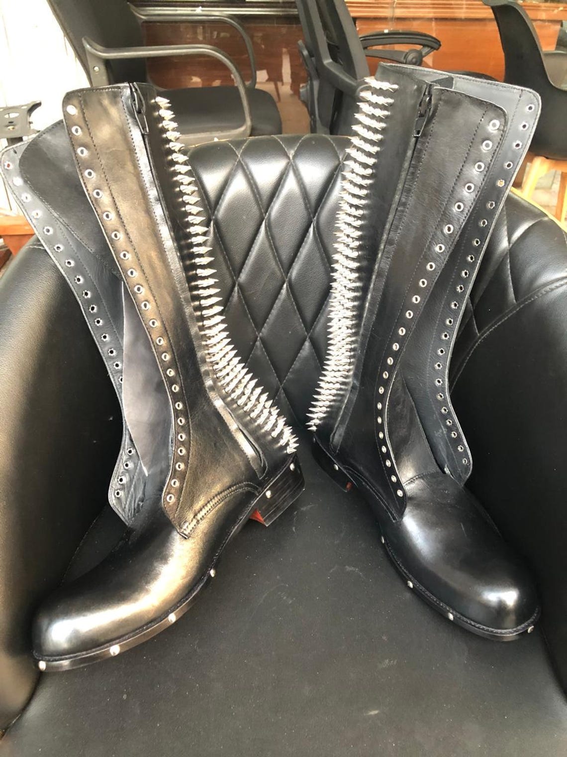 Bespoke Punk Rock Gothic Leather High Boots for Men, Studded and Spiked — free download