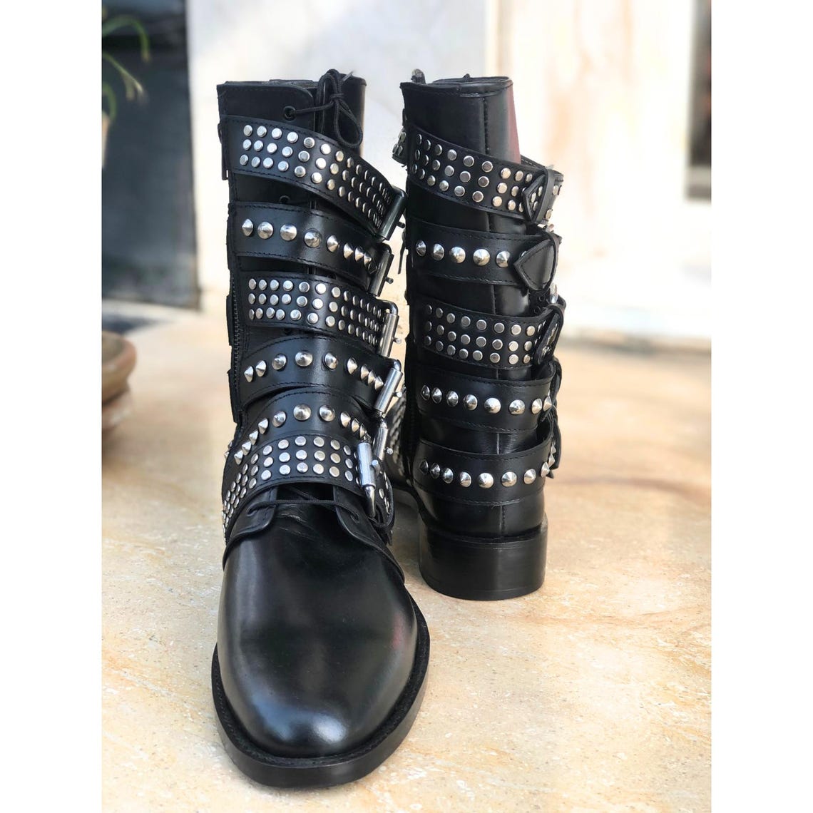 Punk Rocker Boots Men Punk Rock Gothic Leather High Boots for Men, Studded and Spiked Men ...