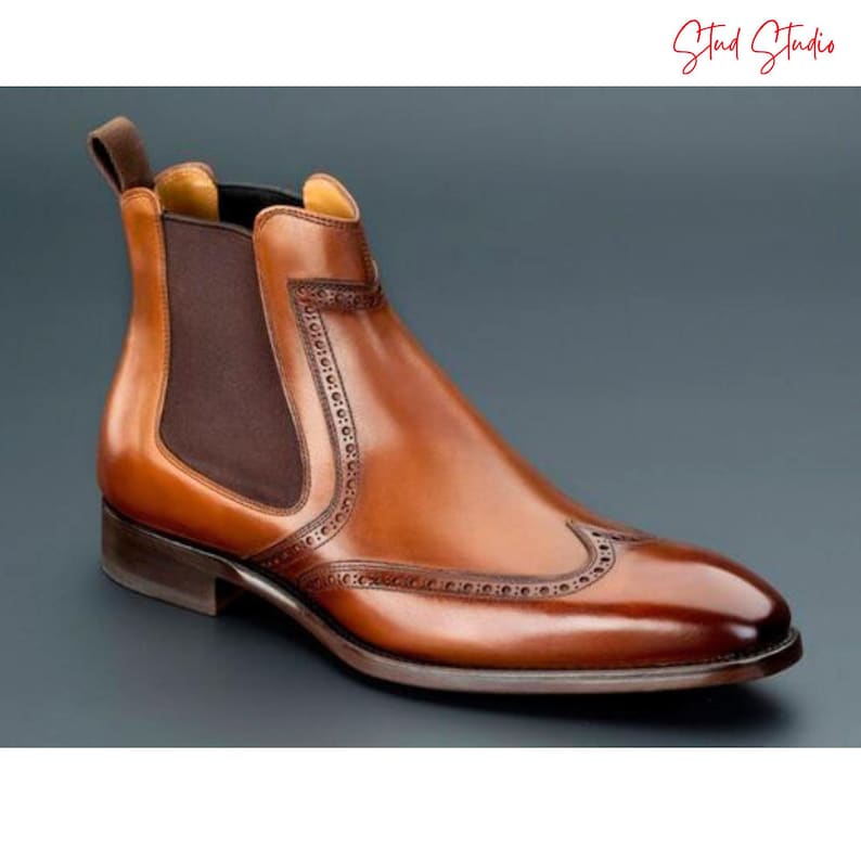 men’s leather boots, Chelsea boots, brown leather ankle boots, wingtip brogue boots, handmade dress boots, luxury footwear, men’s fashion boots, Goodyear welt boots, formal leather boots, handcrafted shoes