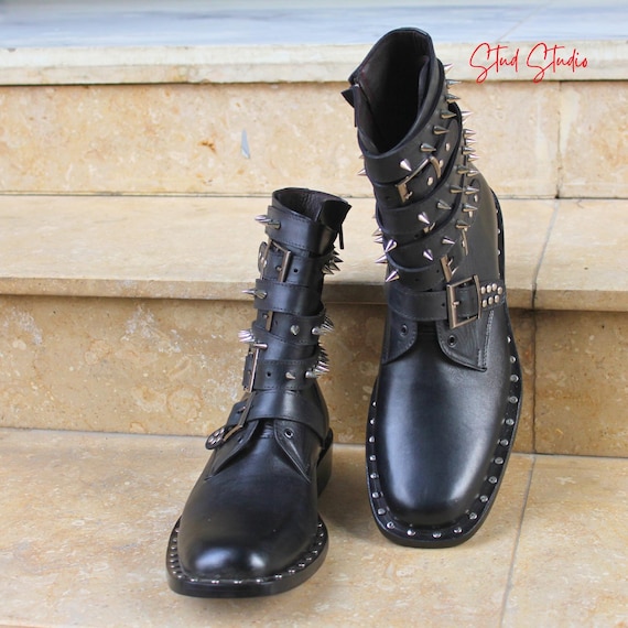 Men\'s Patent Leather Studded Platform Boots Side Zipper Combat Goth Street Men main image 3