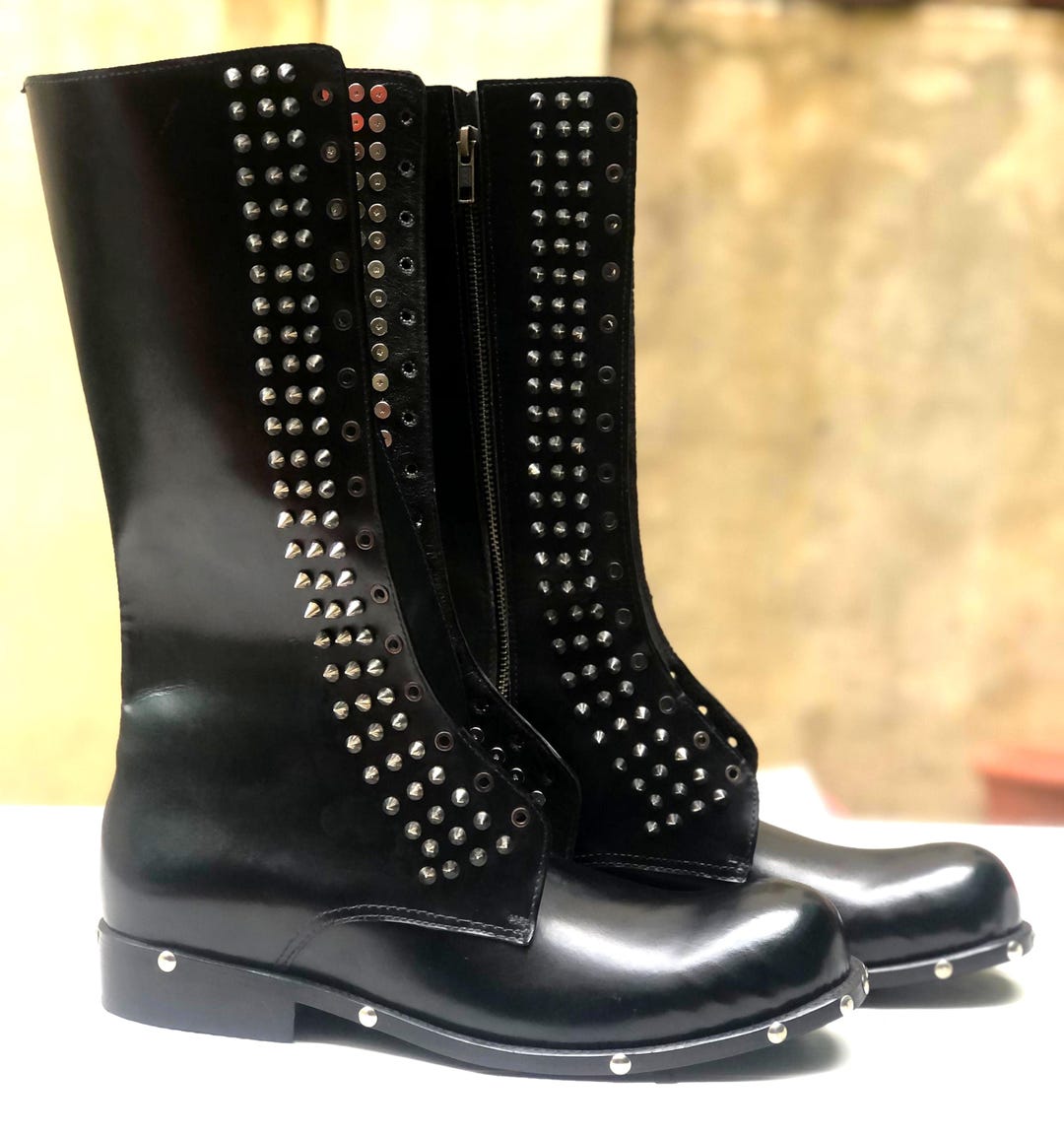 Bespoke Punk Rock Gothic Leather High Boots for Men Studded and Spiked — free download