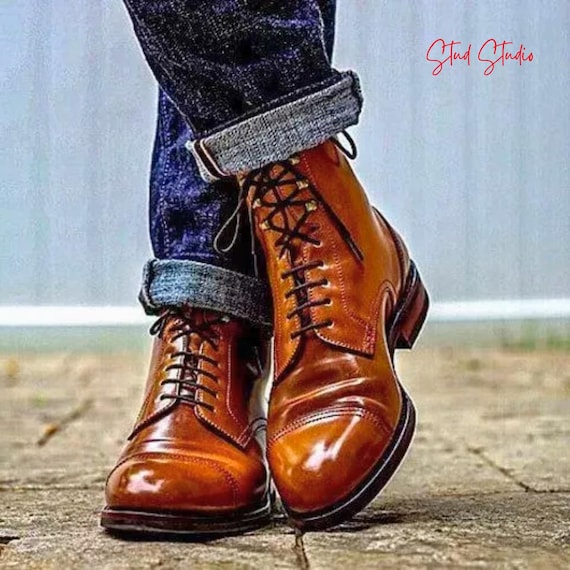 Handmade Men’s Brown Leather Lace-Up Boots | Vintage Ankle Boots | Handcrafted Dress & Casual Leather Boots