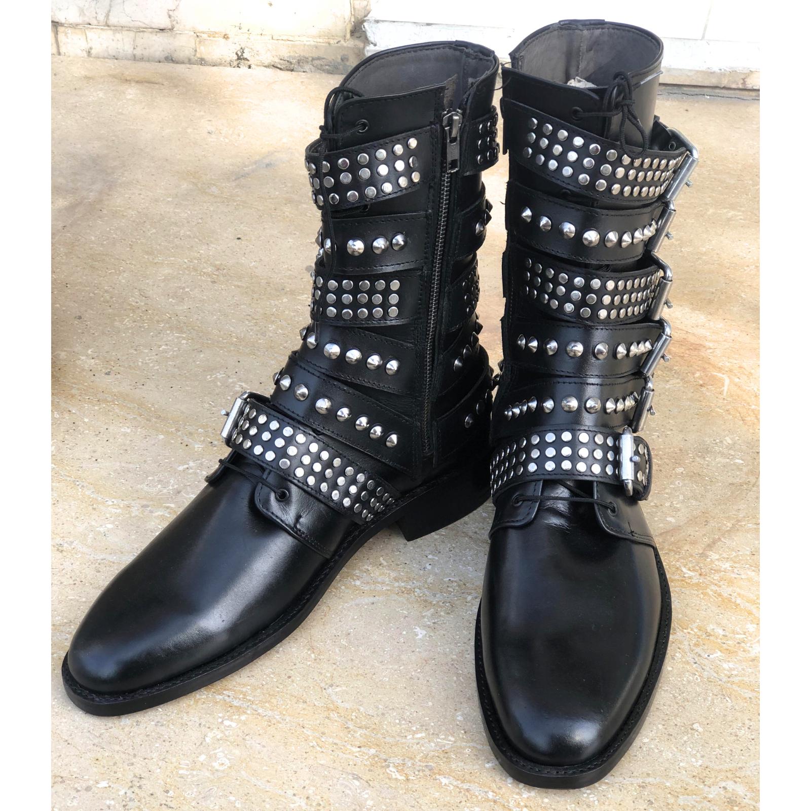 Punk Rocker Boots Men Punk Rock Gothic Leather High Boots for Men, Studded and Spiked Men ...